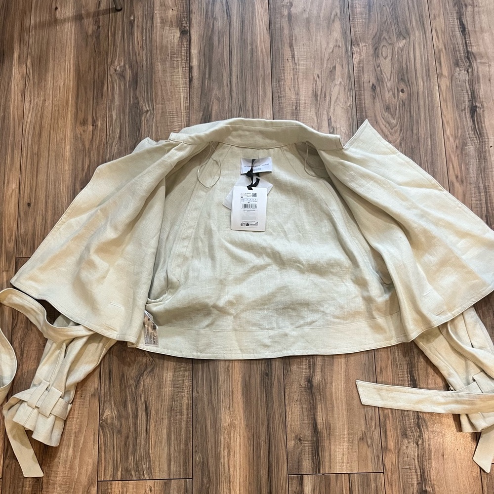 MANGO x VICTORIA BECKHAM 100% Linen Beige Tie-Waist Cropped Trench Jacket M - Picture 14 of 16